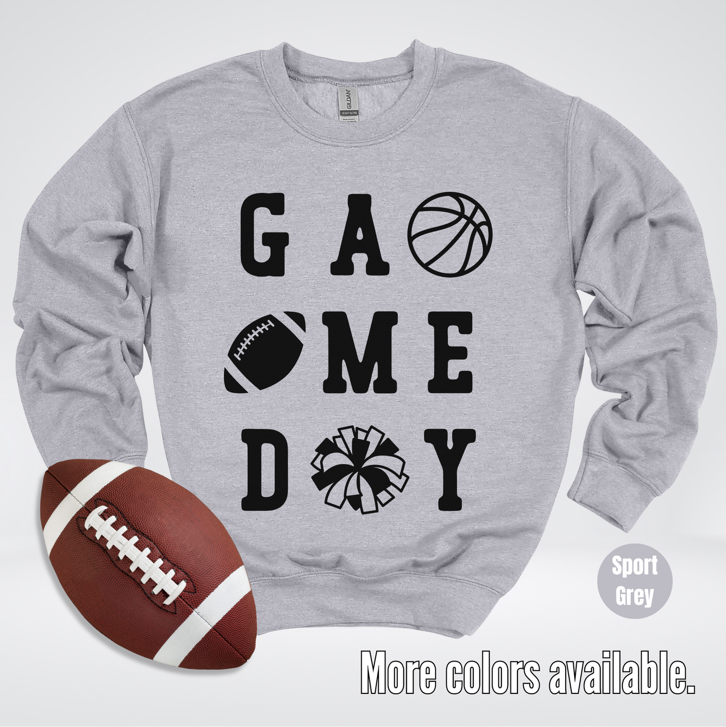 Game Day Basketball Football Cheer Black Design Crewneck Sweatshirt