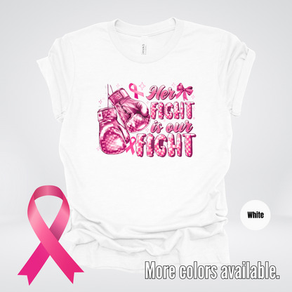 Her Fight Is Our Fight Boxing Coquette Breast Cancer Awareness T-Shirt