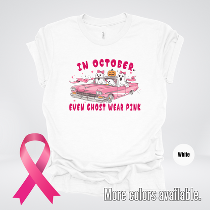 In October Even Ghost Wear Pink Halloween Coquette Breast Cancer Awareness T-Shirt