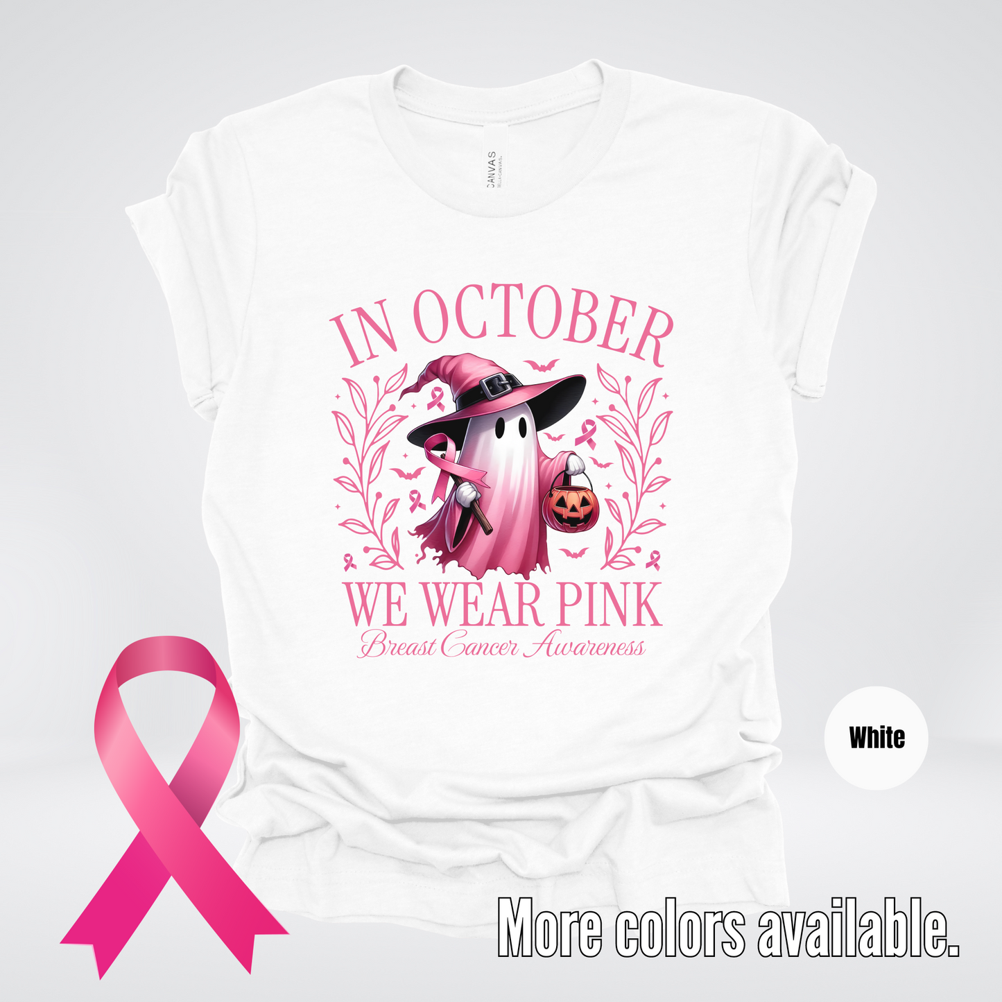 In October We Wear Pink Halloween Breast Cancer Awareness T-Shirt