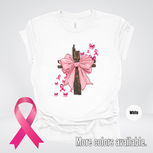 Pink Out Coquette Cross Breast Cancer Awareness T-Shirt