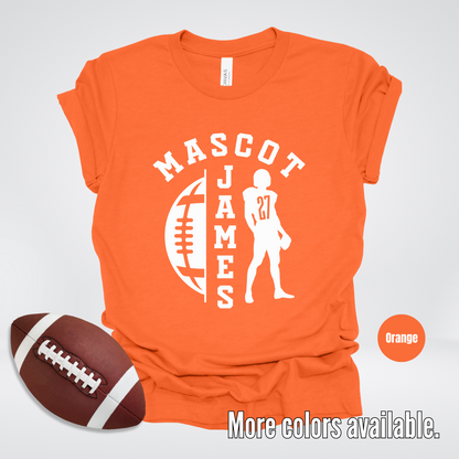 Custom Mascot, Number, & Name - White - Football Design 26 T-Shirt