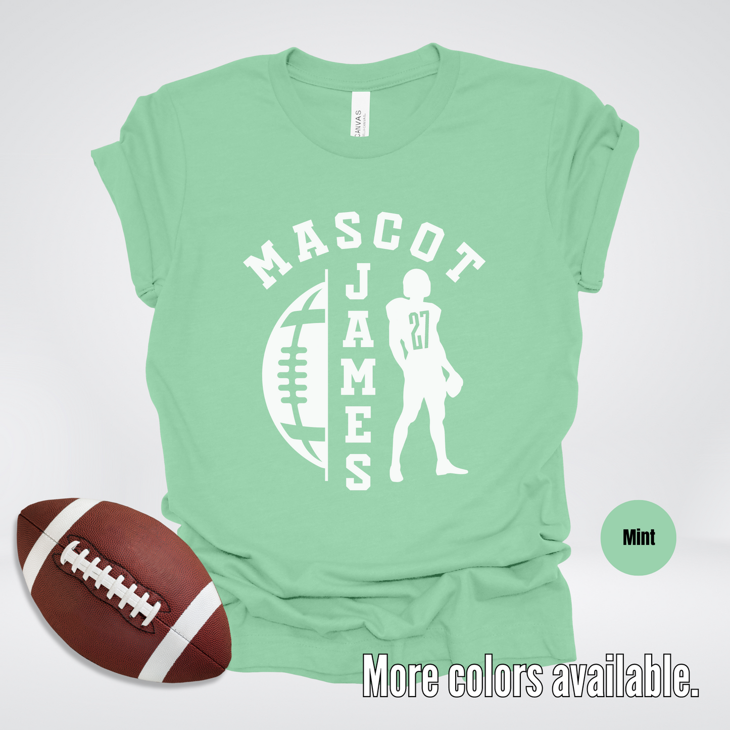 Custom Mascot, Number, & Name - White - Football Design 26 T-Shirt