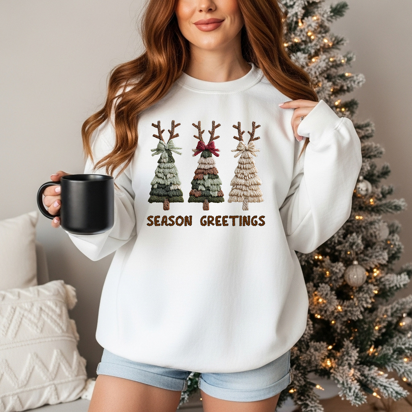 Rustic Christmas Tree Trio (Hook Yard Faux Look) - Crewneck Sweatshirt