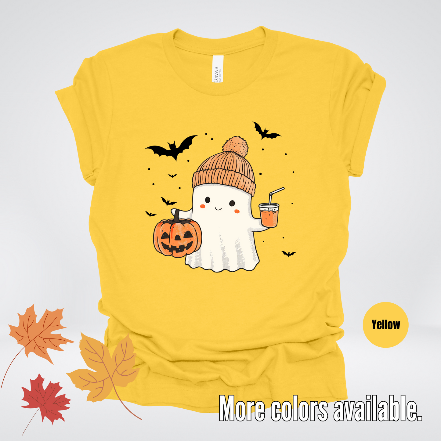 Cute Fall Ghost with Pumpkin And Bats T-Shirt