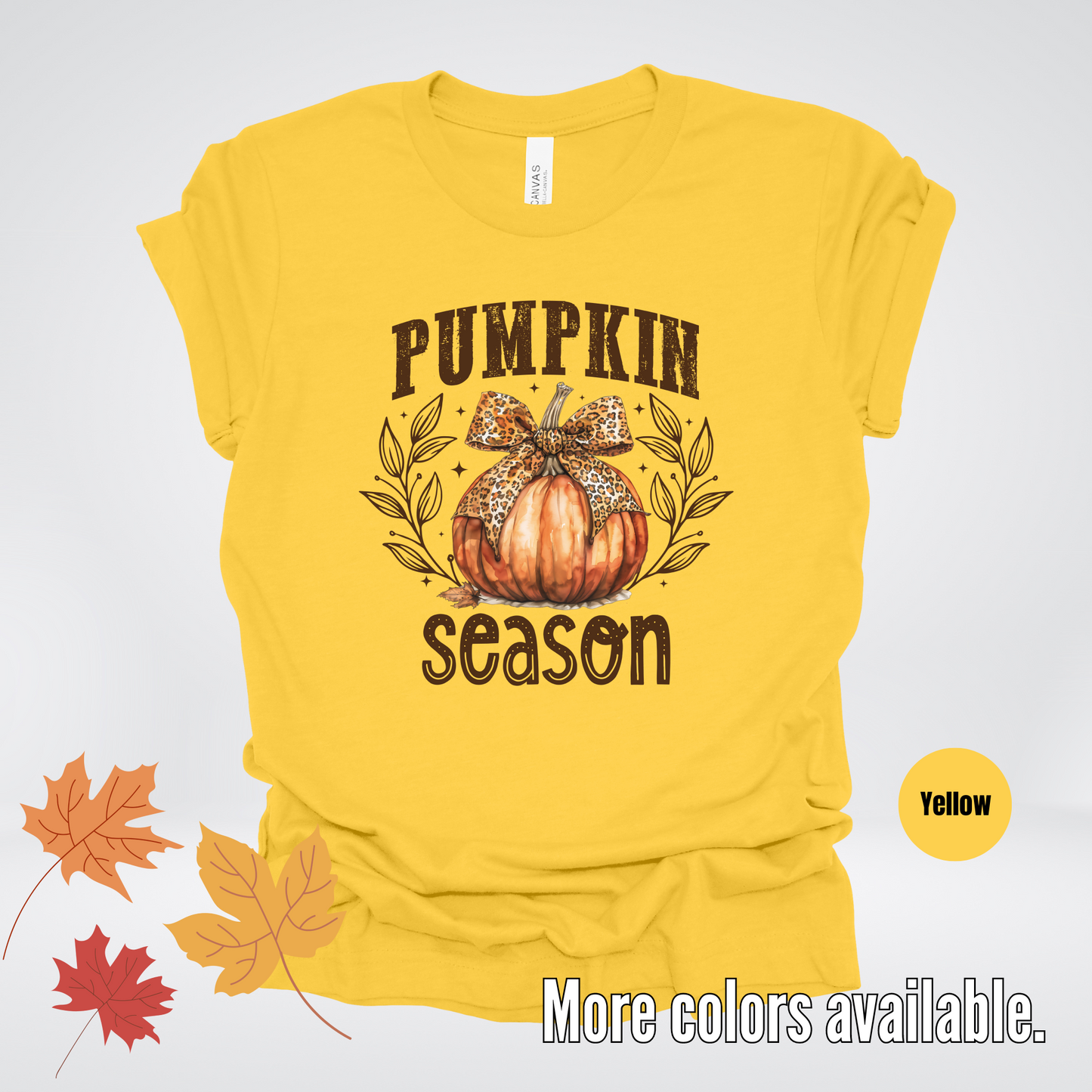 Pumpkin Season Leopard Print Coquette Bow T-Shirt