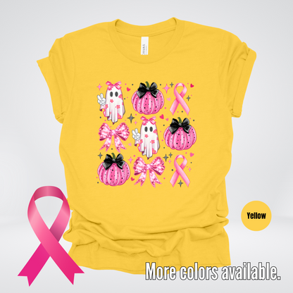 Ghost & Pumpkins Coquette Breast Cancer Awareness T-Shirt