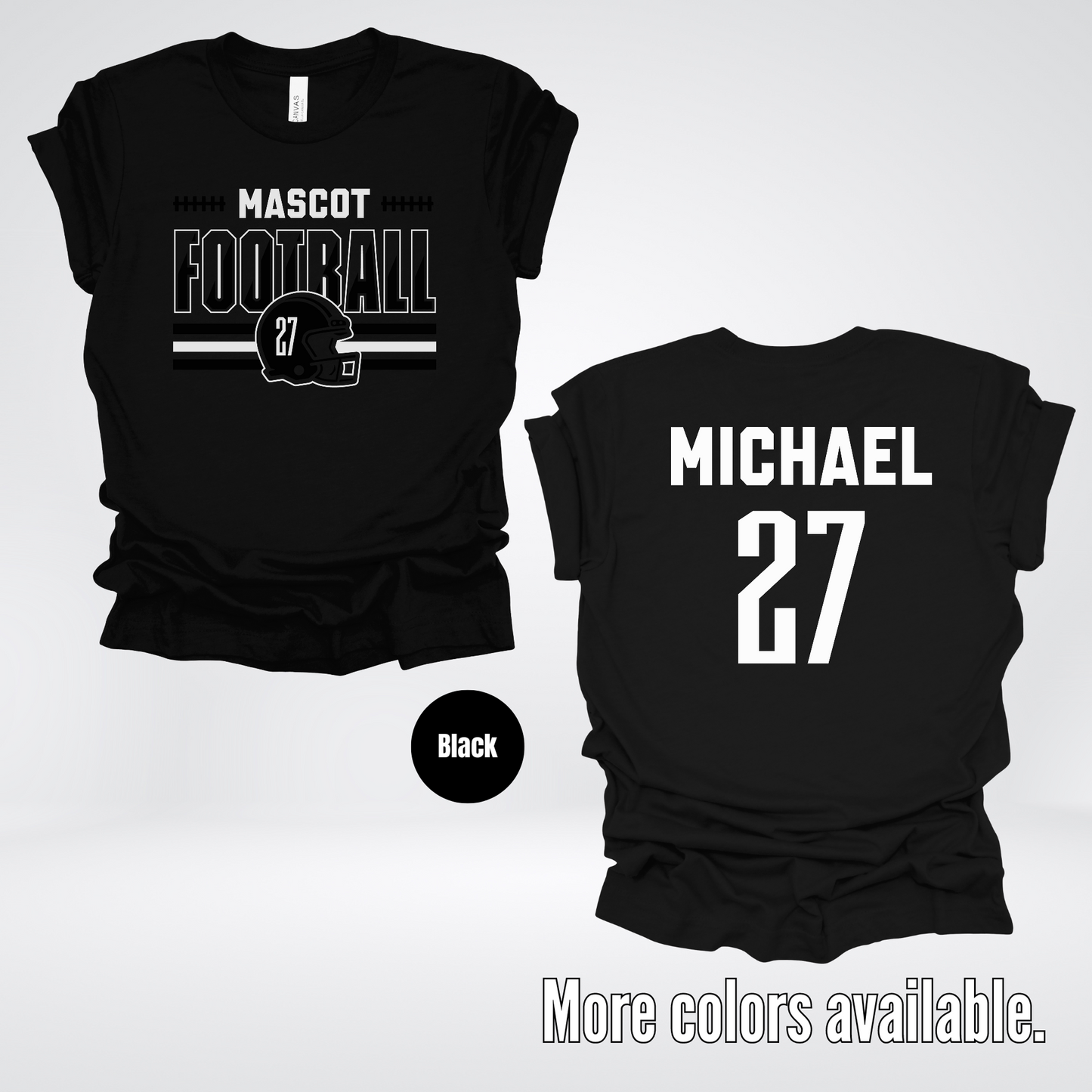 Custom Mascot, Number, & Name – Black - Football Design 14 T-Shirt