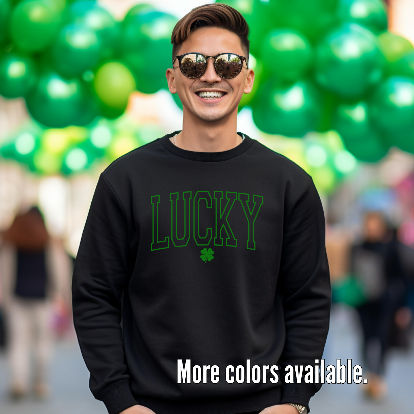 Lucky Varsity Green Outline Heavyweight Unisex Crewneck