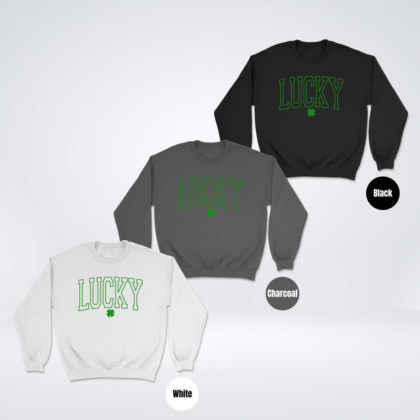 Lucky Varsity Green Outline Heavyweight Unisex Crewneck