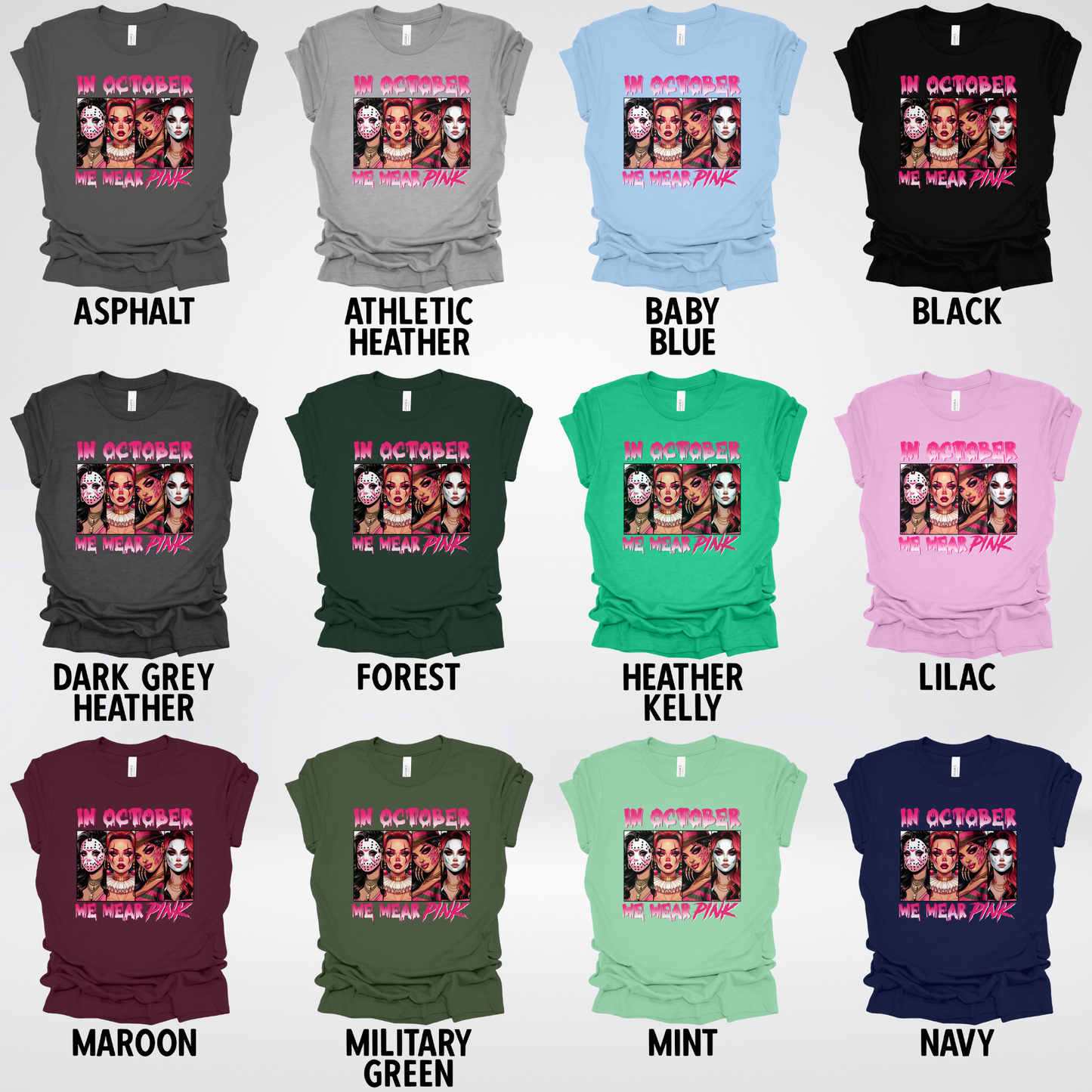 Halloween Bad Girls in October We Wear Pink Horror Movie Characters 2 T-Shirt