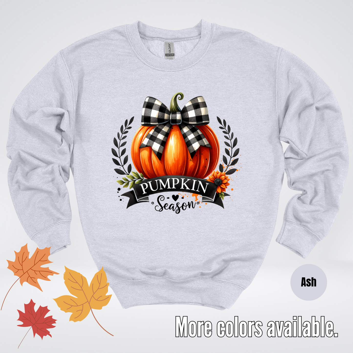 Pumpkin Season Black And While Flannel Coquette Bow Crewneck Sweatshirt