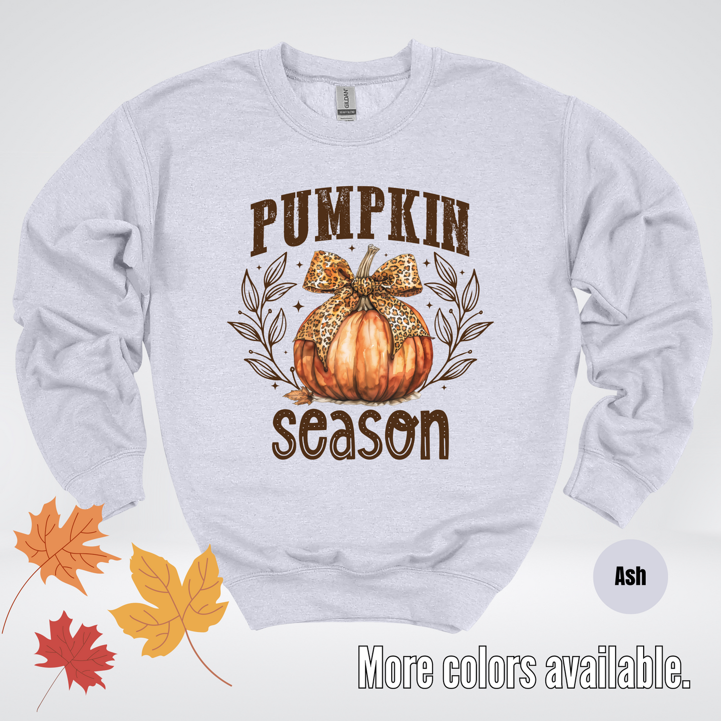 Pumpkin Season Leopard Print Coquette Bow Crewneck Sweatshirt