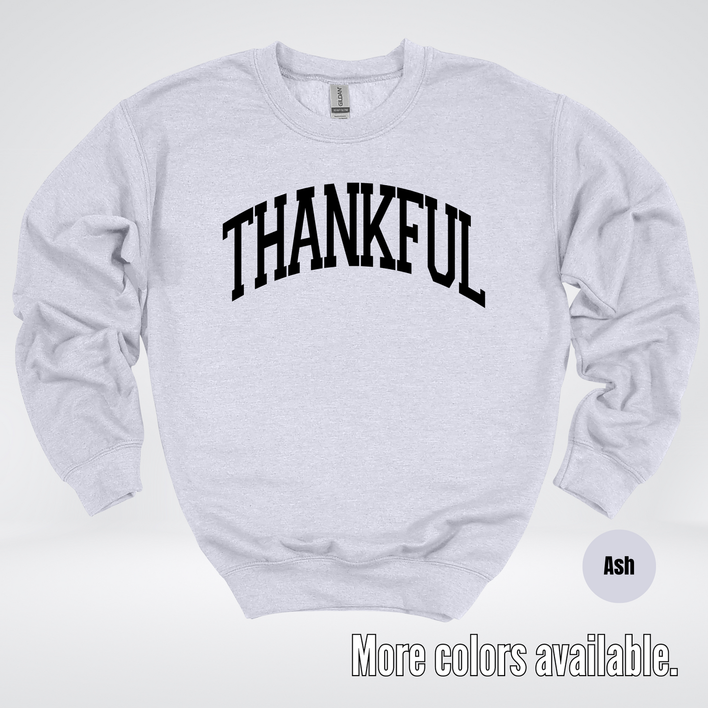 Thankful Varsity Crewneck Sweatshirt - Black Design