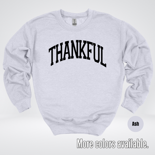 Thankful Varsity Crewneck Sweatshirt - Black Design