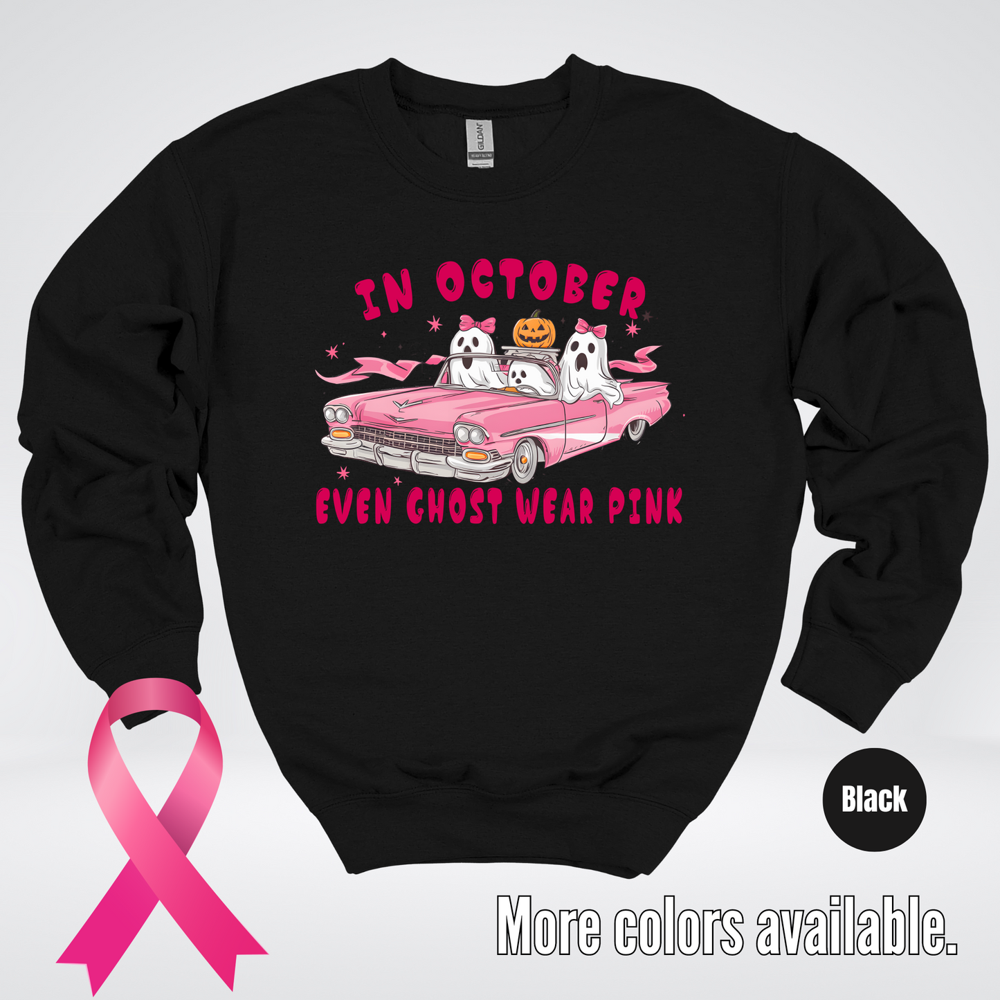 In October Even Ghost Wear Pink Halloween Coquette Breast Cancer Awareness Crewneck Sweatshirt