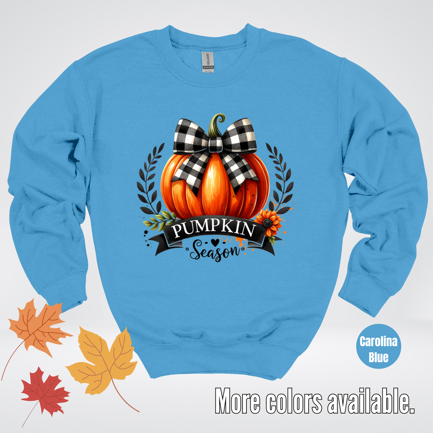 Pumpkin Season Black And While Flannel Coquette Bow Crewneck Sweatshirt