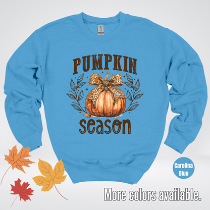 Pumpkin Season Leopard Print Coquette Bow Crewneck Sweatshirt