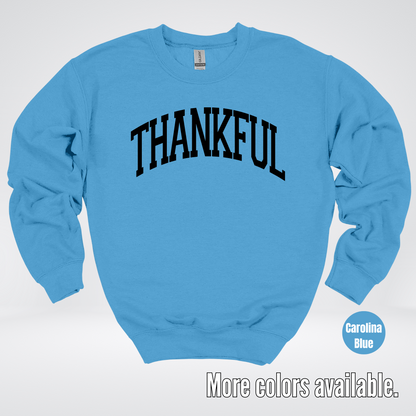 Thankful Varsity Crewneck Sweatshirt - Black Design