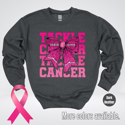 Tackle Cancer Coquette Football Breast Cancer Awareness 2 Crewneck Sweatshirt