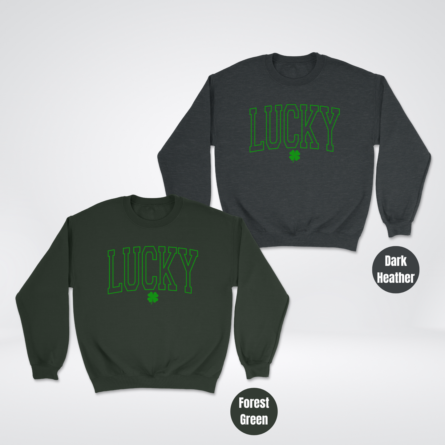 Lucky Varsity Green Outline Heavyweight Unisex Crewneck