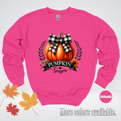 Pumpkin Season Black And While Flannel Coquette Bow Crewneck Sweatshirt