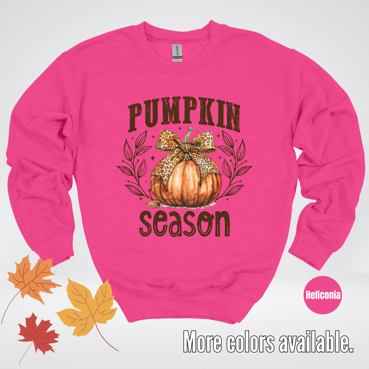 Pumpkin Season Leopard Print Coquette Bow Crewneck Sweatshirt