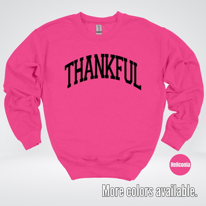 Thankful Varsity Crewneck Sweatshirt - Black Design