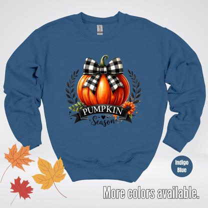 Pumpkin Season Black And While Flannel Coquette Bow Crewneck Sweatshirt