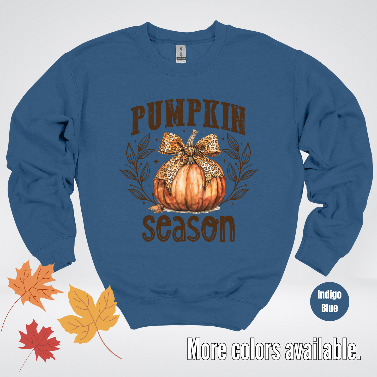 Pumpkin Season Leopard Print Coquette Bow Crewneck Sweatshirt