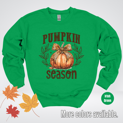 Pumpkin Season Leopard Print Coquette Bow Crewneck Sweatshirt