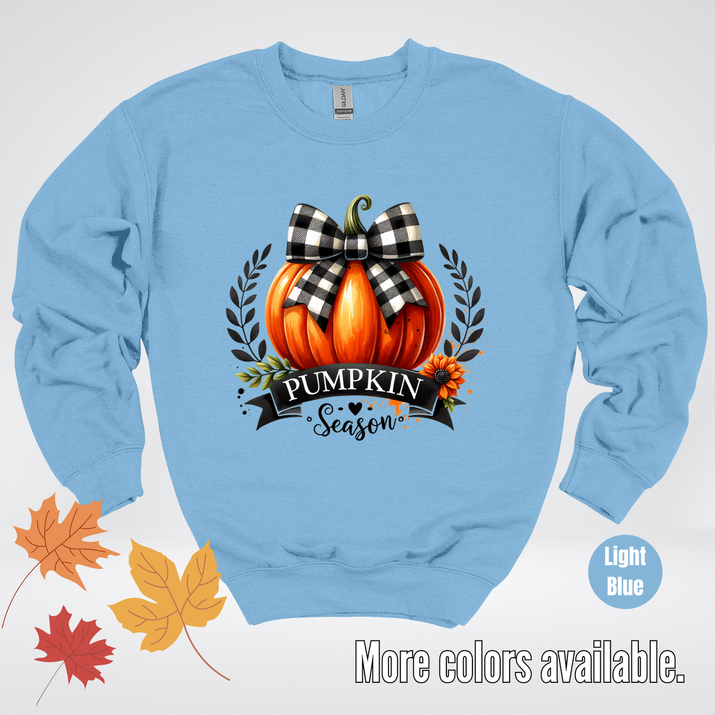 Pumpkin Season Black And While Flannel Coquette Bow Crewneck Sweatshirt