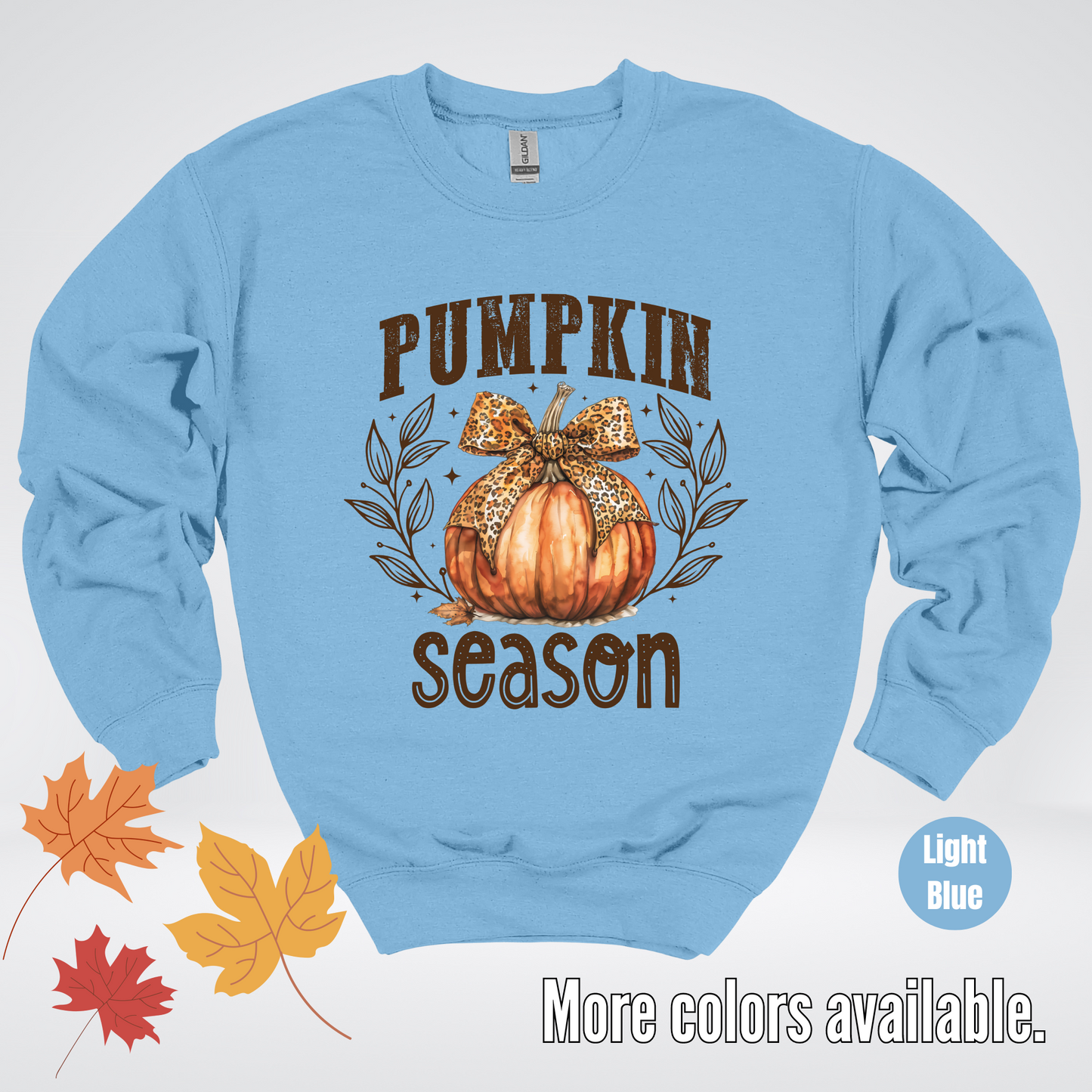 Pumpkin Season Leopard Print Coquette Bow Crewneck Sweatshirt