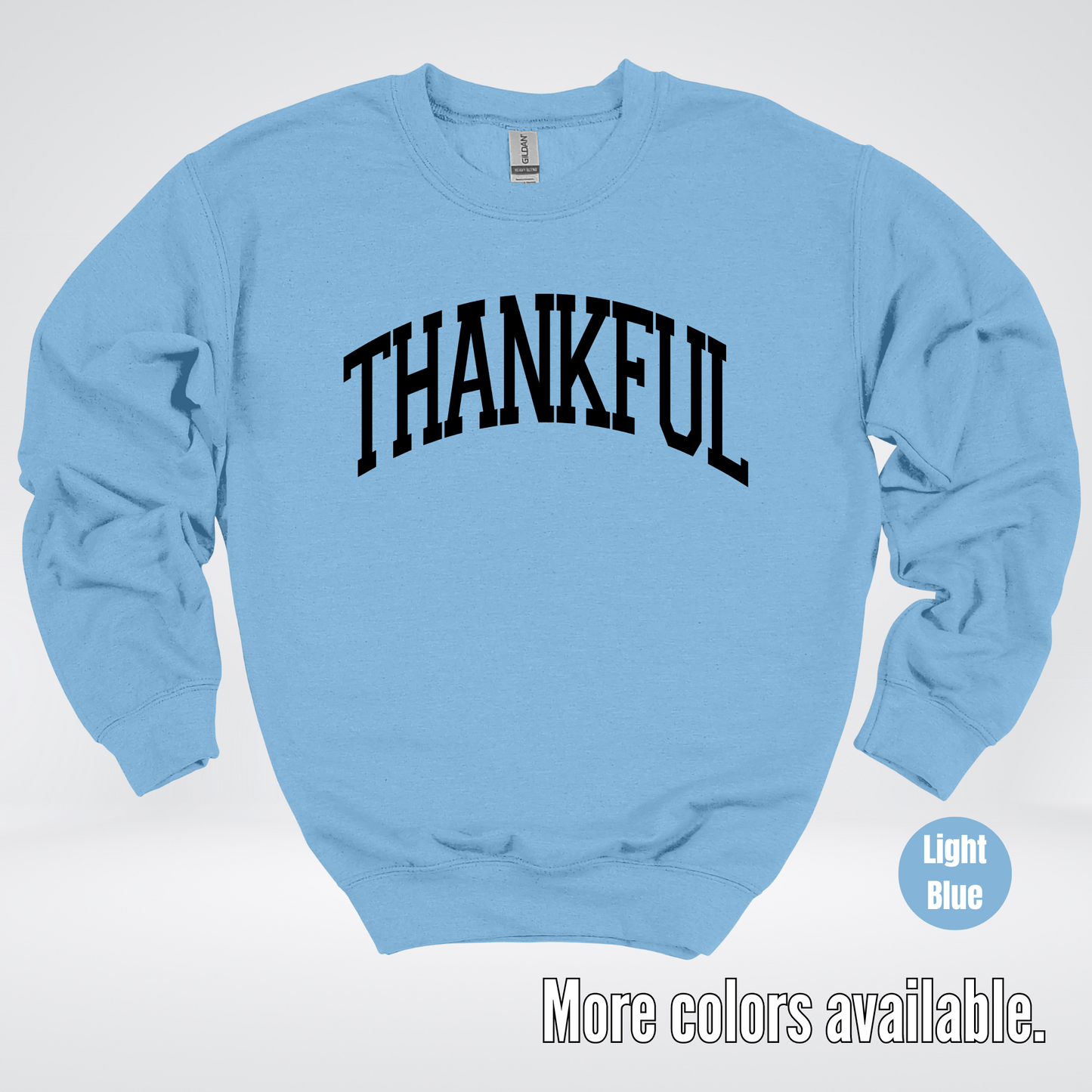 Thankful Varsity Crewneck Sweatshirt - Black Design