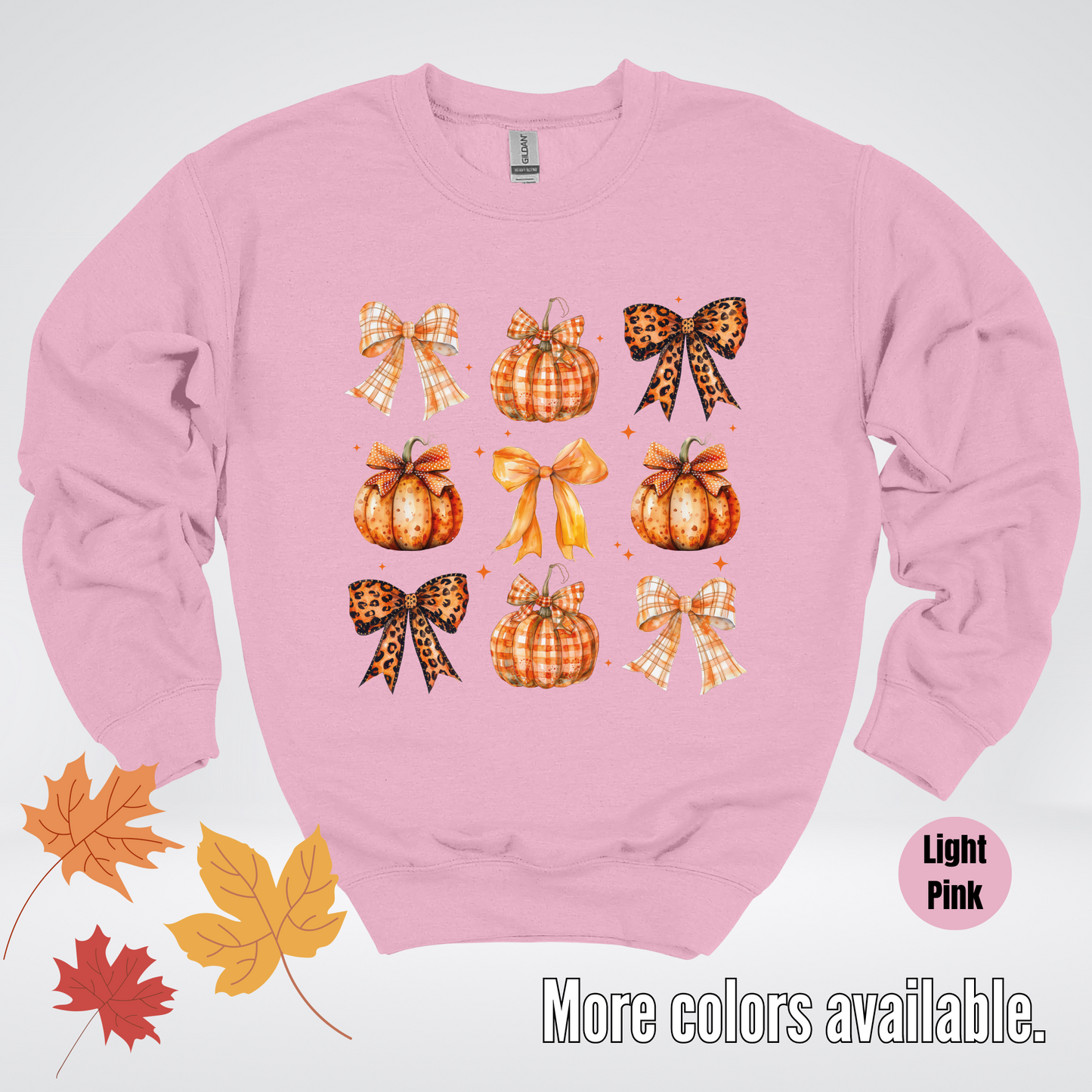 Fall Coquette Leopard Print and Flannel Bows And Pumpkins Crewneck Sweatshirt