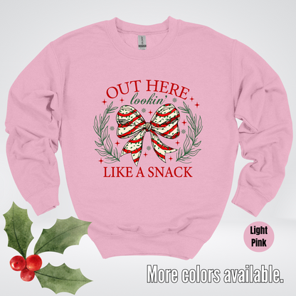 Out Here Lookin Like A Snack Coquette Christmas Crewneck Sweatshirt