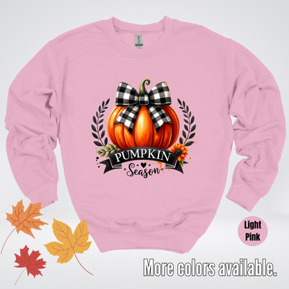 Pumpkin Season Black And While Flannel Coquette Bow Crewneck Sweatshirt