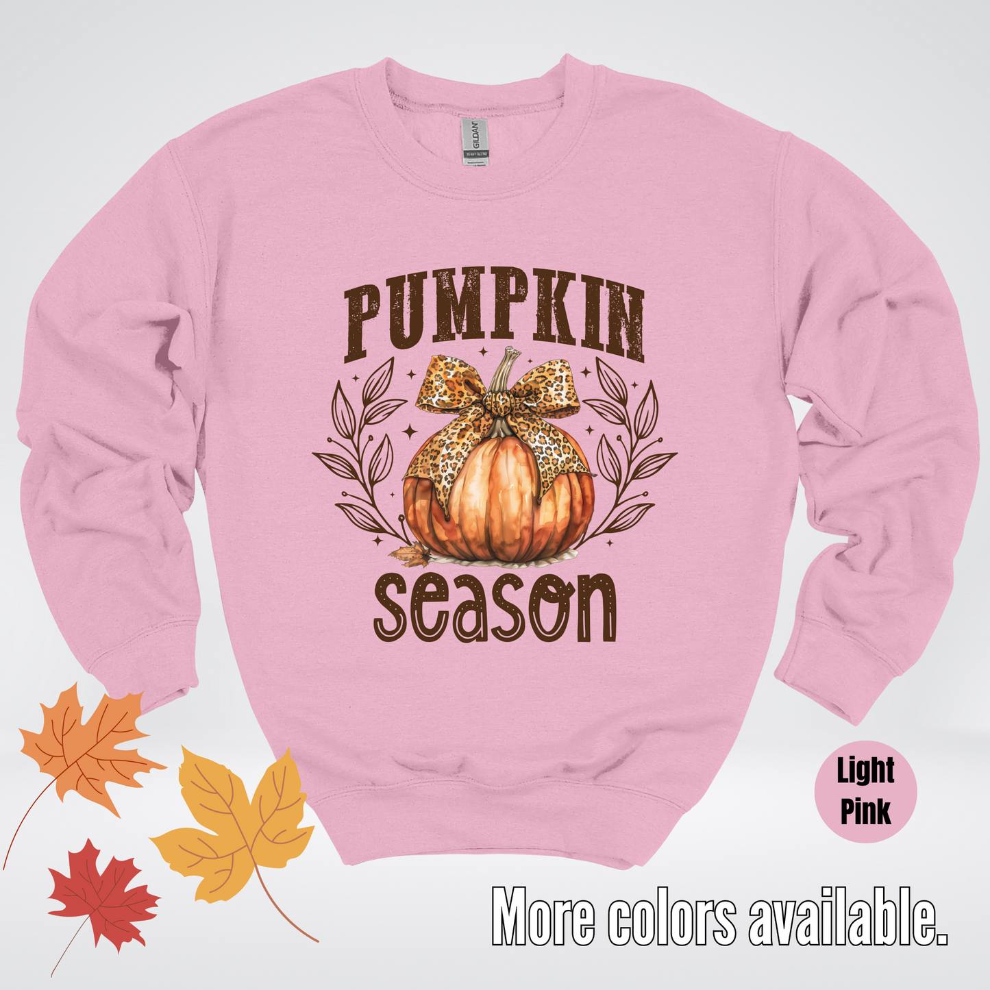 Pumpkin Season Leopard Print Coquette Bow Crewneck Sweatshirt