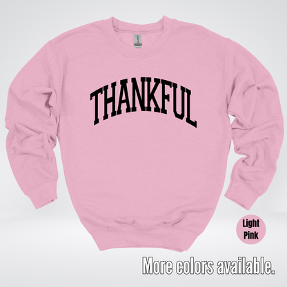 Thankful Varsity Crewneck Sweatshirt - Black Design