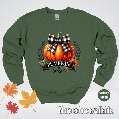 Pumpkin Season Black And While Flannel Coquette Bow Crewneck Sweatshirt