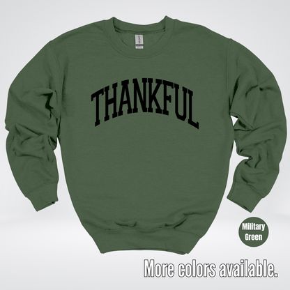 Thankful Varsity Crewneck Sweatshirt - Black Design