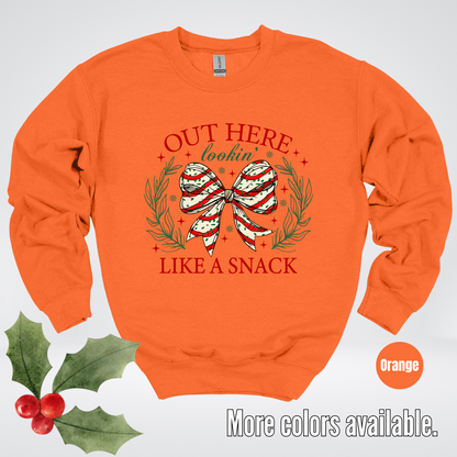 Out Here Lookin Like A Snack Coquette Christmas Crewneck Sweatshirt