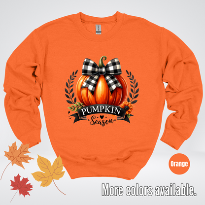 Pumpkin Season Black And While Flannel Coquette Bow Crewneck Sweatshirt