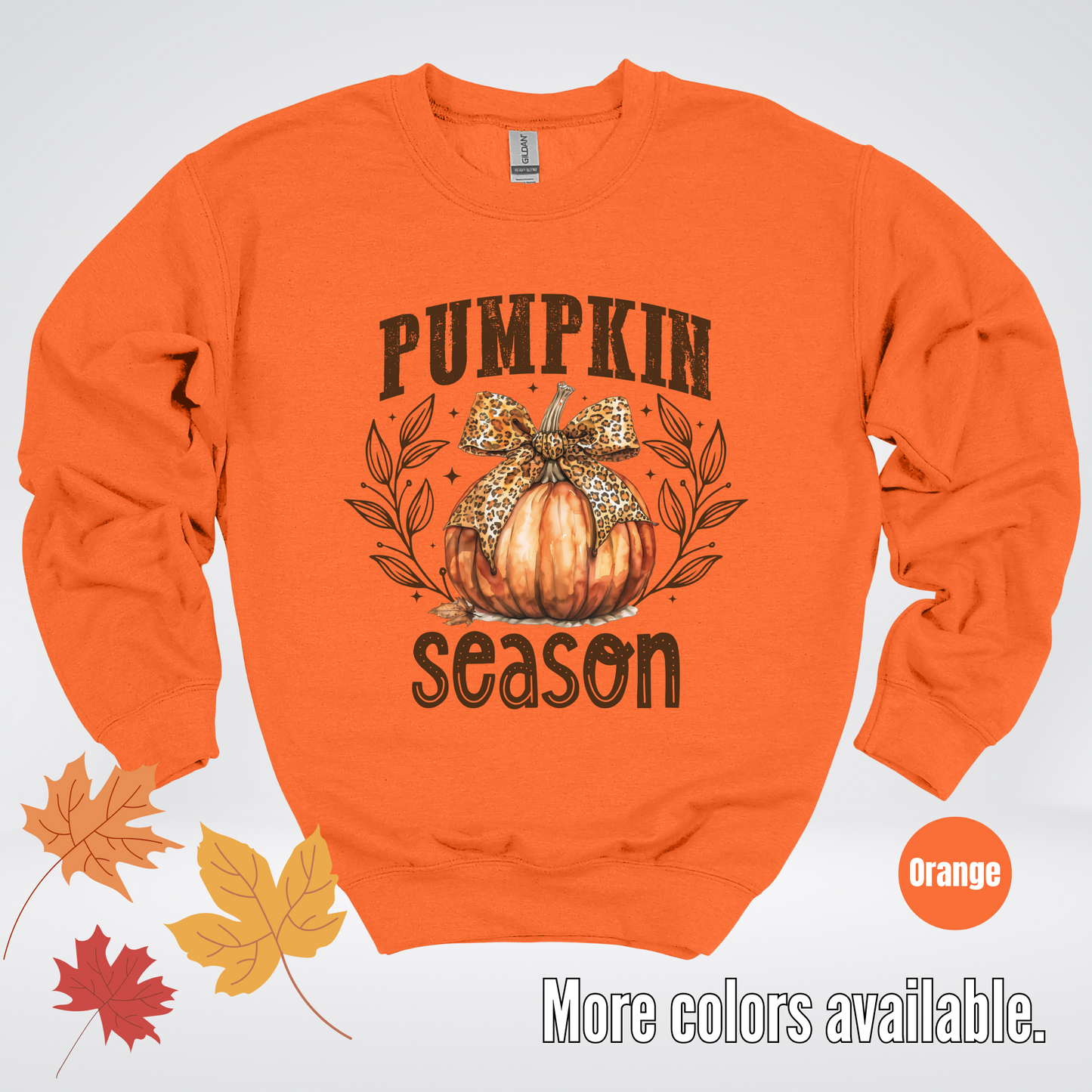 Pumpkin Season Leopard Print Coquette Bow Crewneck Sweatshirt