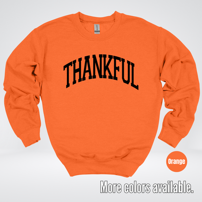 Thankful Varsity Crewneck Sweatshirt - Black Design