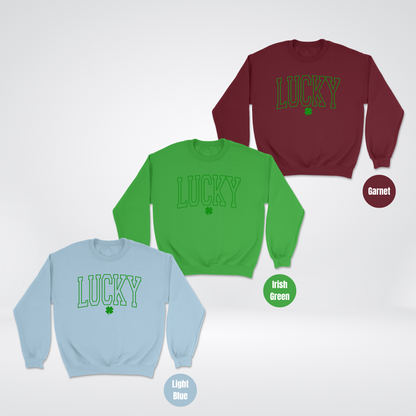 Lucky Varsity Green Outline St. Patrick's Day Heavyweight Unisex Crewneck