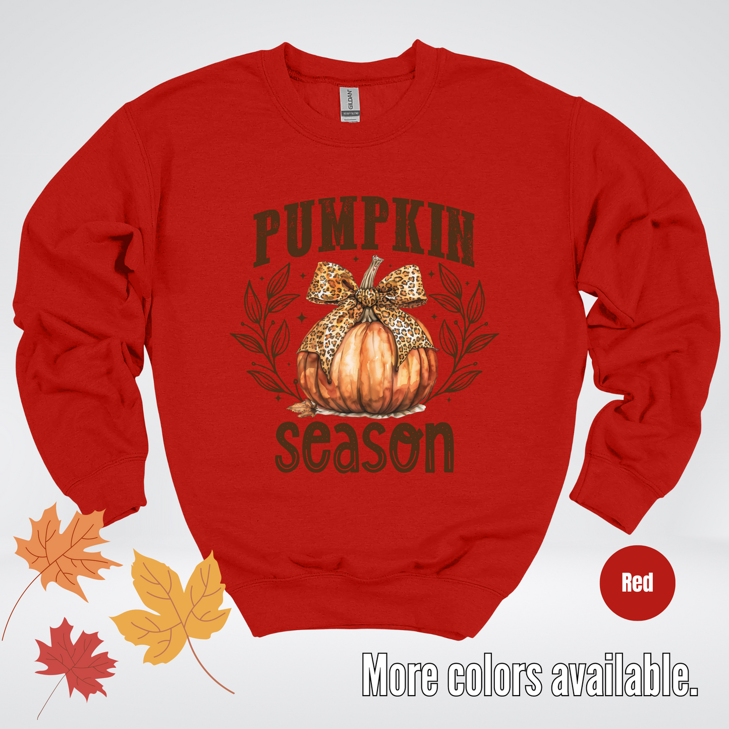 Pumpkin Season Leopard Print Coquette Bow Crewneck Sweatshirt