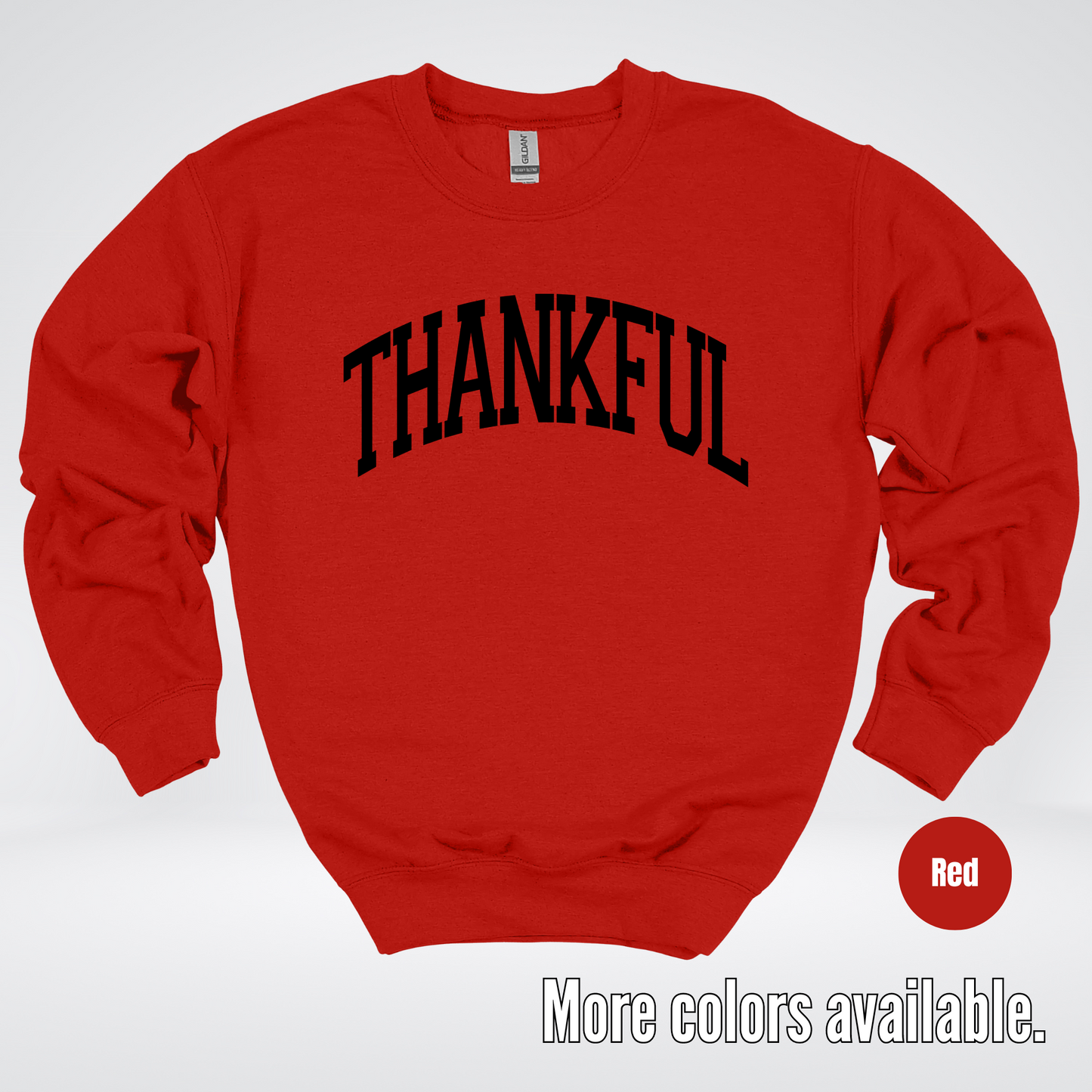 Thankful Varsity Crewneck Sweatshirt - Black Design