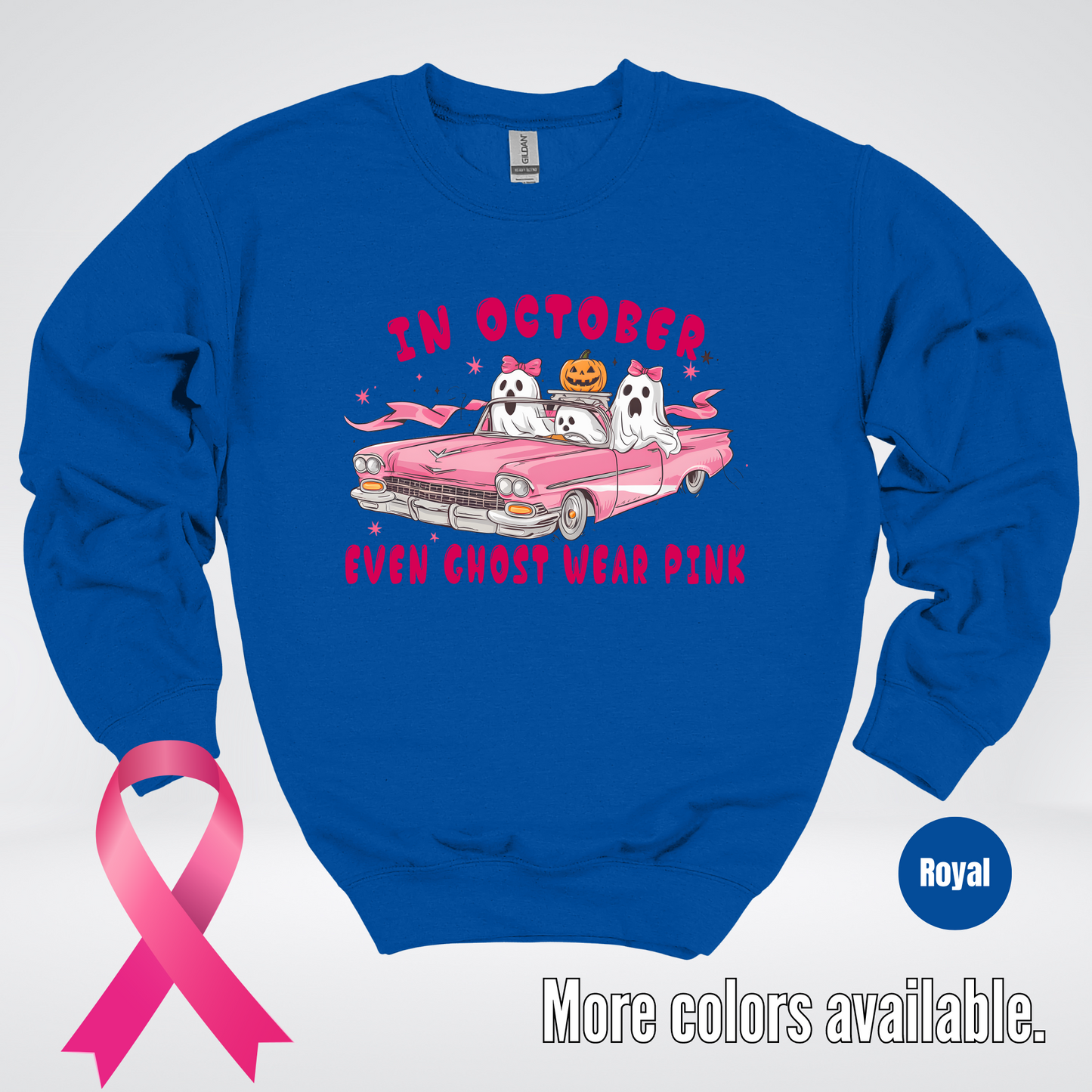 In October Even Ghost Wear Pink Halloween Coquette Breast Cancer Awareness Crewneck Sweatshirt