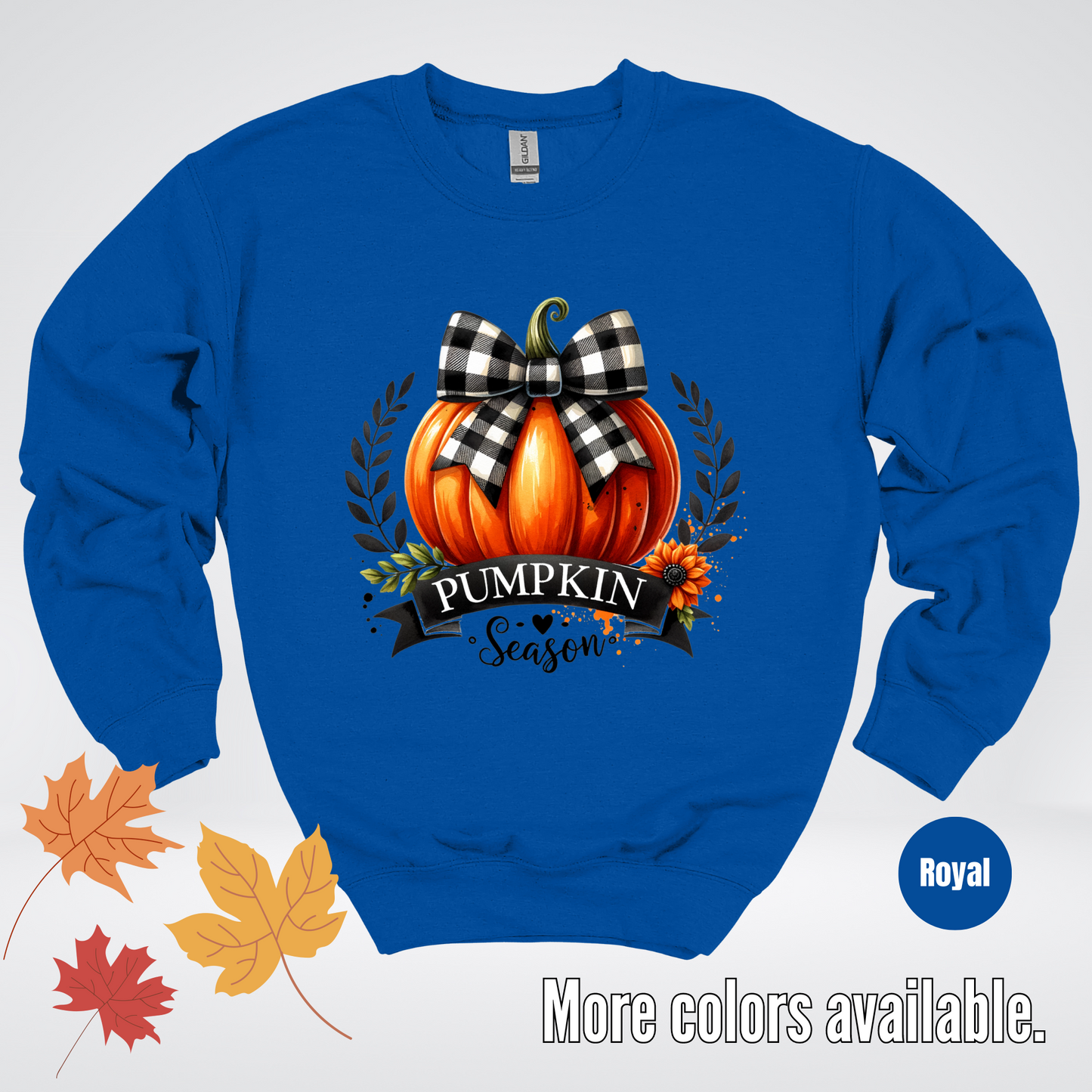 Pumpkin Season Black And While Flannel Coquette Bow Crewneck Sweatshirt